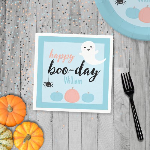 Happy Boo_Day Blue Halloween Birthday Napkins