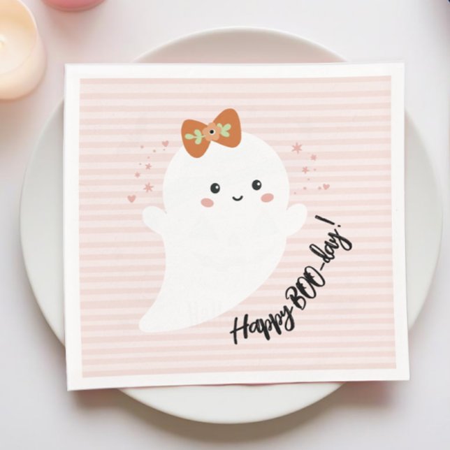 Happy BOO Day Ghost Birthday Napkins (Happy Booday Halloween Birthday Party Napkin)