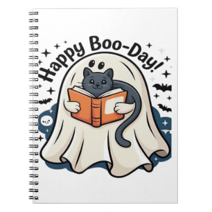 Happy Boo-Day Ghost Cat PNG - Spooky Cute Oversize Notebook