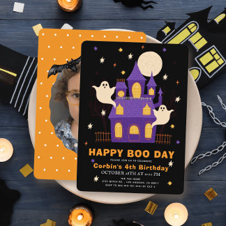 Happy Boo Day Haunted House Ghosts Birthday Photo Invitation