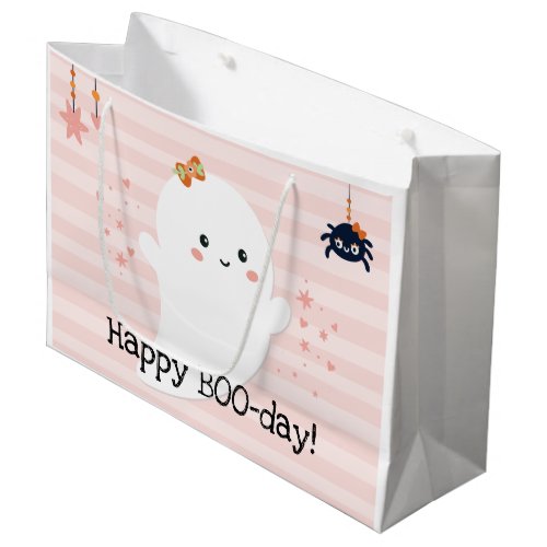 Happy BOOday Kawaii Ghost Pink Halloween Large Gift Bag