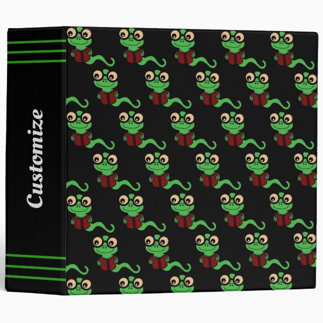 Happy Bookworm Black 3 Ring Binder (Front/Spine)