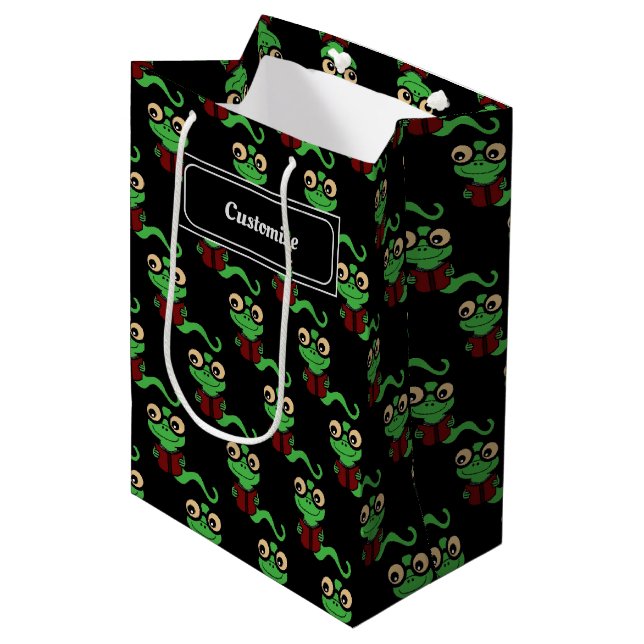 Happy Bookworm Black Medium Gift Bag (Front Angled)
