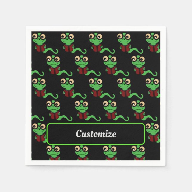 Happy Bookworm Black Napkins (Front)