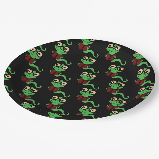 Happy Bookworm Black Paper Plates (Angled)