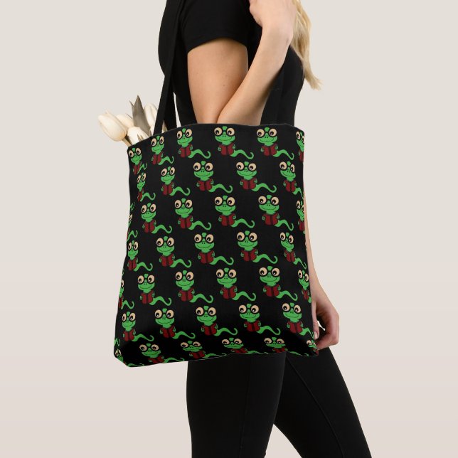 Happy Bookworm Black Tote Bag (Close Up)