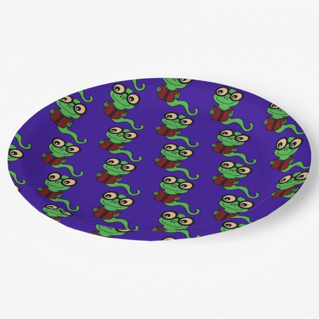 Happy Bookworm Purple Paper Plates (Angled)