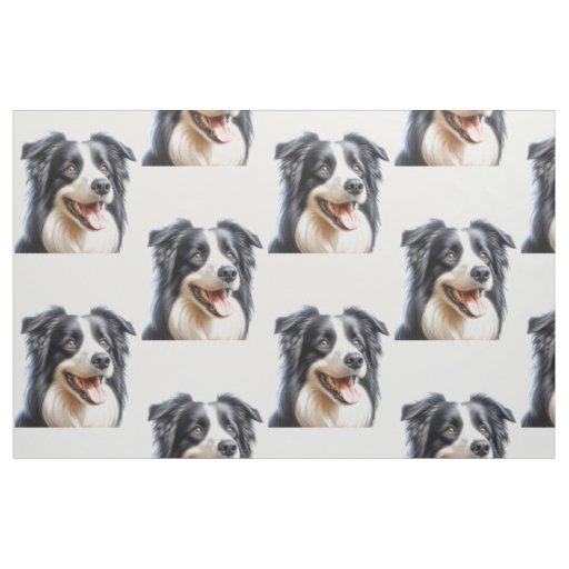 Happy Border Collie Dog Fabric