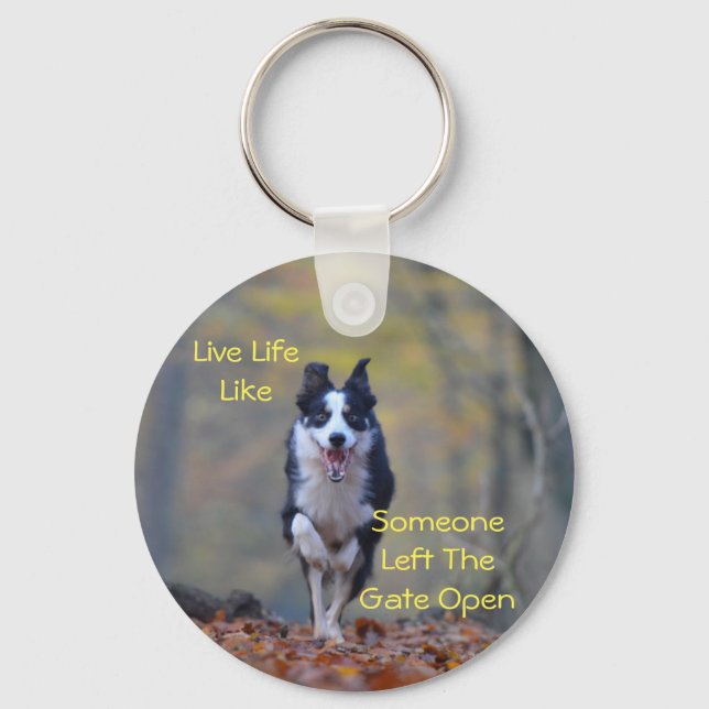 Happy Border Collie Inspirational Saying Keychain (Front)
