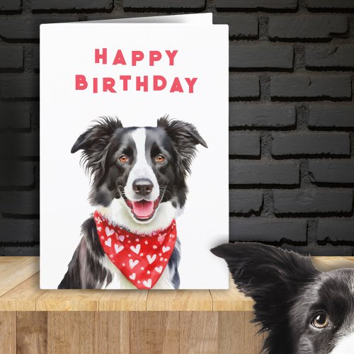 Happy Border Collie Read Heart Bandana Birthday Card