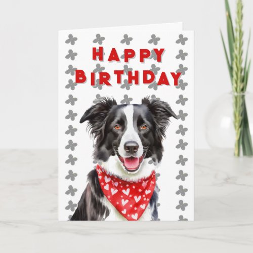 Happy Border Collie Read Heart Bandana Birthday Card