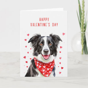Happy Border Collie Read Heart Bandana Valentine Holiday Card
