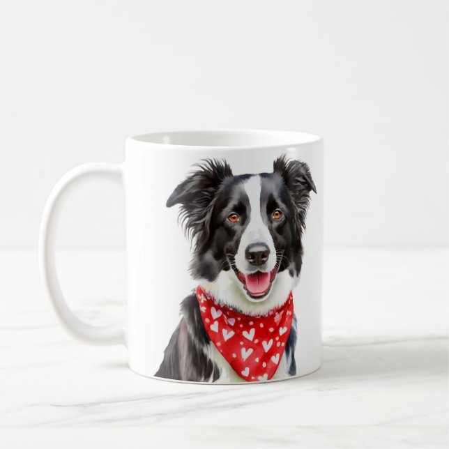 Happy Border Collie Red Heart Bandana  Coffee Mug (Left)