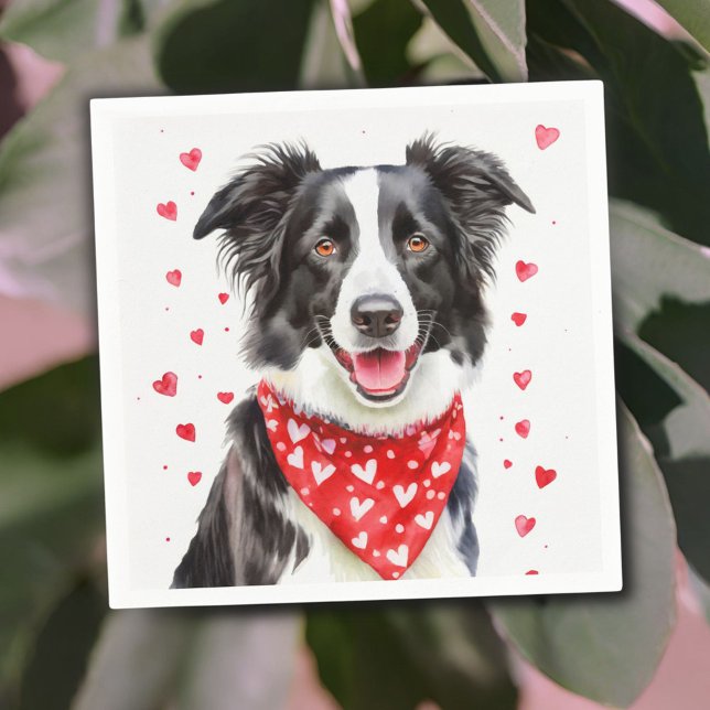 Happy Border Collie Red Heart Bandana  Napkins (Creator Uploaded)
