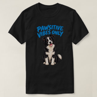 Happy Border Collie with Blue Brush Lettering T-Shirt