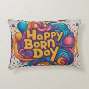 Happy Born Day Cake Accent Pillow