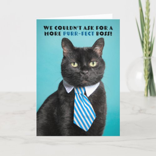 Happy Boss Day From All of Us Funny Cat in Tie  Holiday Card