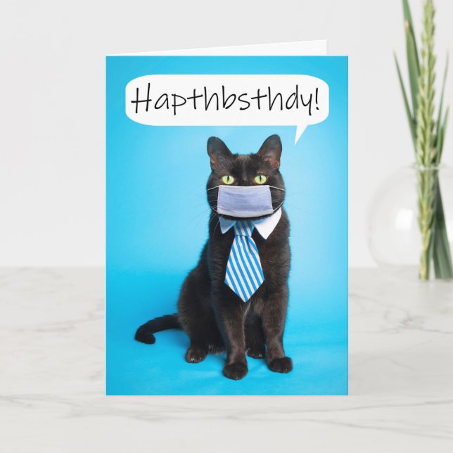 Happy Boss's Day Cat Talking Through Face Mask Holiday Card (Front)