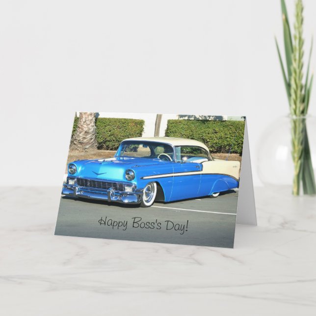 Happy Boss's Day Classic blue car greeting card (Front)