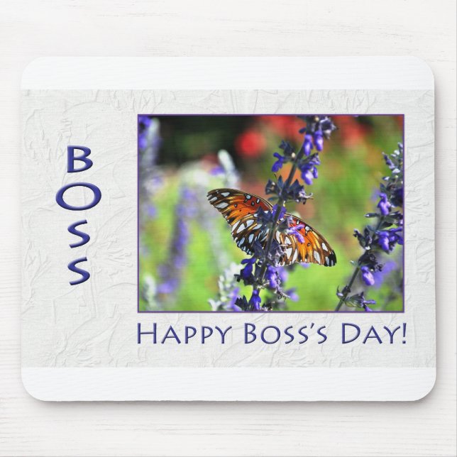 Happy Boss's Day Floral Butterfly Mouse Pad (Front)