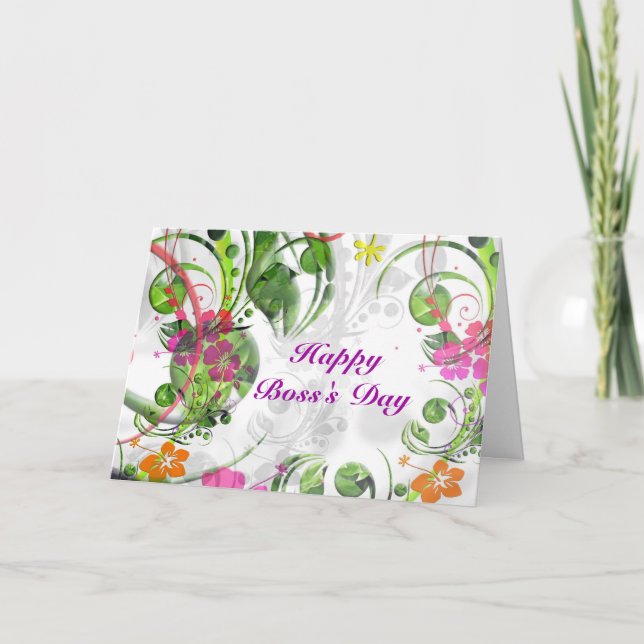 Happy Boss's Day for female boss with flowers Card (Front)