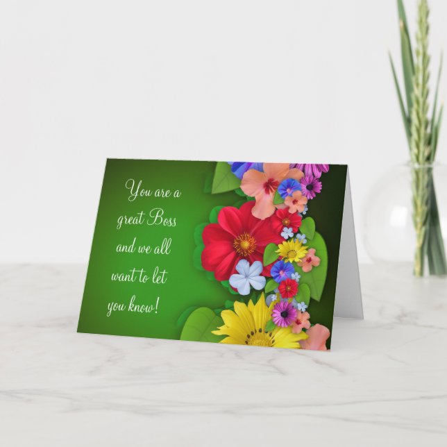 Happy Boss's Day for female boss with flowers Card (Front)