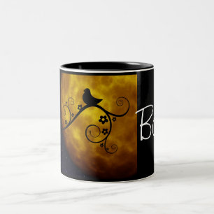 Happy Boss's Day with bird, moon and stars Two-Tone Coffee Mug