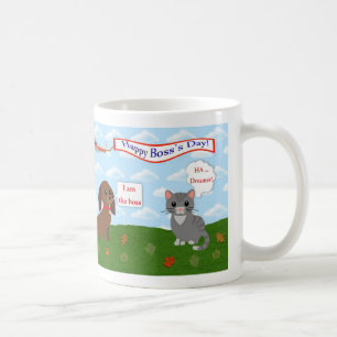 Happy Boss's Day with cat, dog and airplane banner Coffee Mug