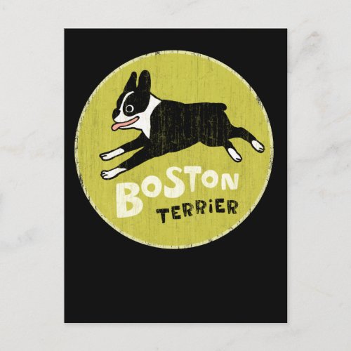 Happy Boston Terrier Dog Running Postcard