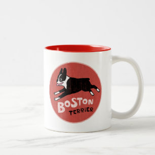 Happy Boston Terrier Running Cute Cartoon Dog Two-Tone Coffee Mug