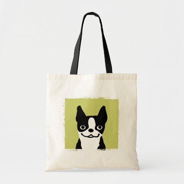 Happy Boston Terrier Smile | Cute Cartoon Dog Tote Bag (Front)