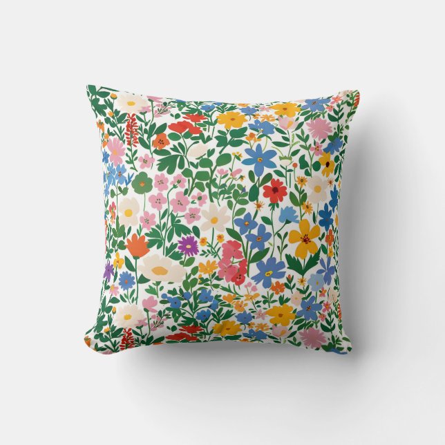 Happy Botanical Floral Flower Spring Pattern. Throw Pillow (Front)