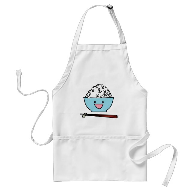 Happy bowl of white rice chopsticks carbs adult apron (Front)