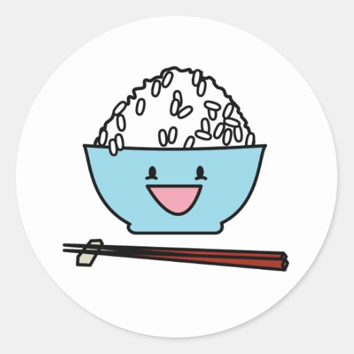 Happy bowl of white rice chopsticks carbs classic round sticker