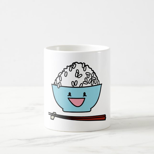 Happy bowl of white rice chopsticks carbs coffee mug (Center)