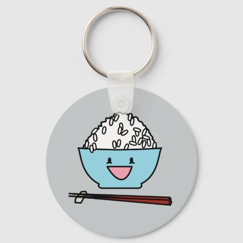 Happy bowl of white rice chopsticks carbs keychain