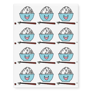 Happy bowl of white rice chopsticks carbs temporary tattoos
