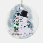 Happy Bowlidays Snowman Ceramic Ornament at Zazzle