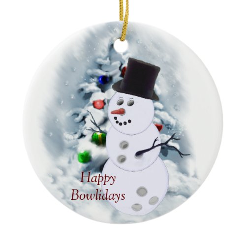 Happy Bowlidays Snowman Ceramic Ornament