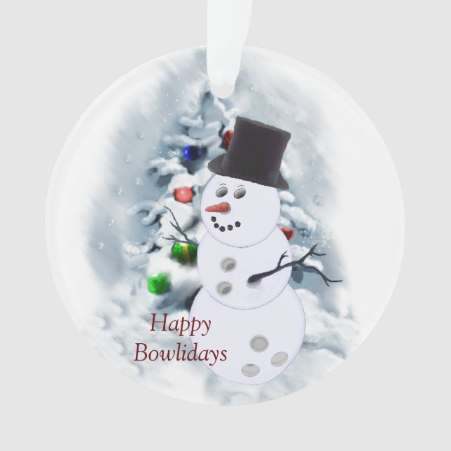 Happy Bowlidays Snowman Ornament (Front)