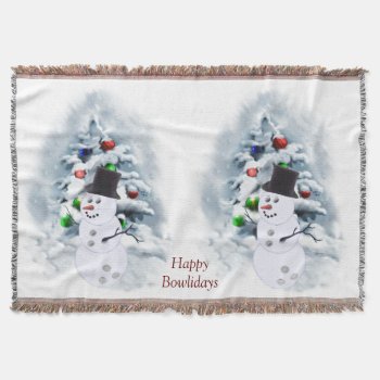 Happy Bowlidays Snowman Throw Blanket by TheSportofIt at Zazzle