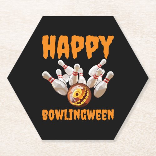 Happy Bowlingween Pun Halloween Pumpkin Bowling Paper Coaster