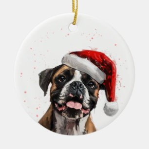 Happy Boxer Dog Christmas Personalized Ceramic Ornament