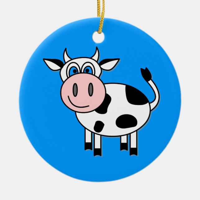 Happy Boy Cow Ceramic Ornament (Front)