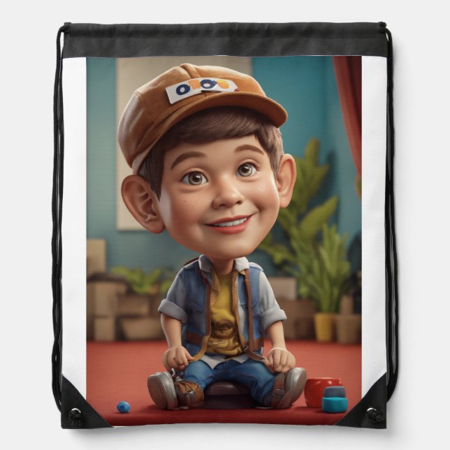 Happy Boy Drawstring Bag (Front)