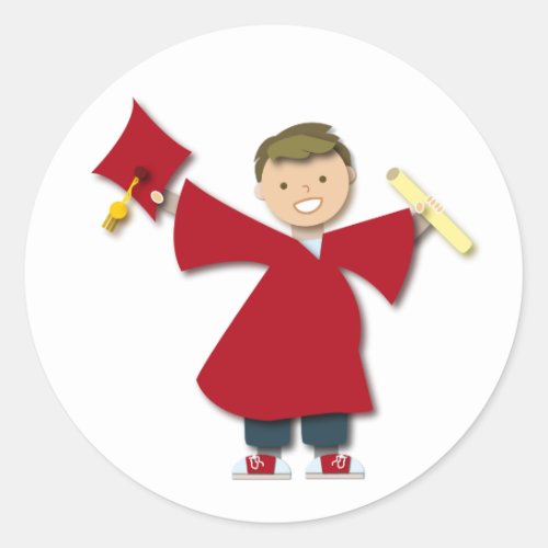 Happy Boy Grad Class of 2024 Maroon Cap and Gown Classic Round Sticker