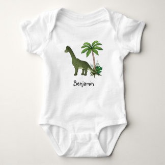 Happy Brachiosaurus Dinosaur With Custom Kids Name Baby Bodysuit