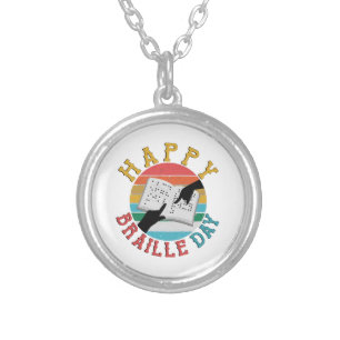 Happy Braille Day Silver Plated Necklace