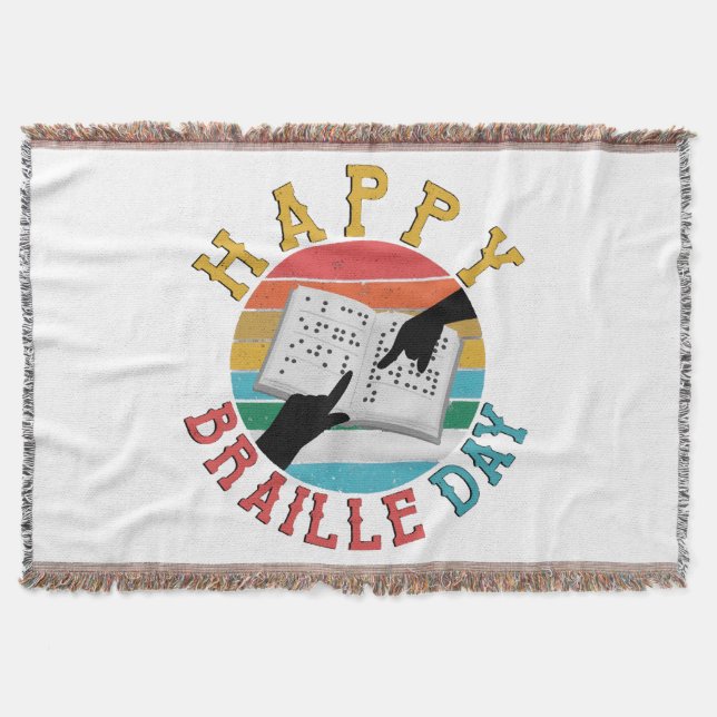 Happy Braille Day Throw Blanket (Front)