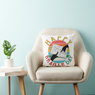 Happy Braille Day Throw Pillow